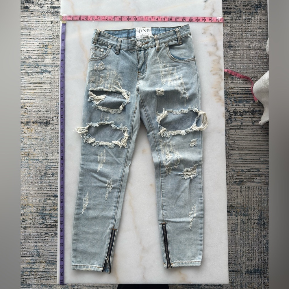 One Teaspoon Blue Skinny Distressed Jeans size 26